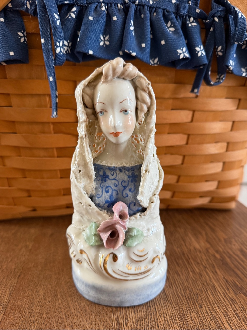 Vintage Porcelain Lady Figurine with Intricate Lace Detailing